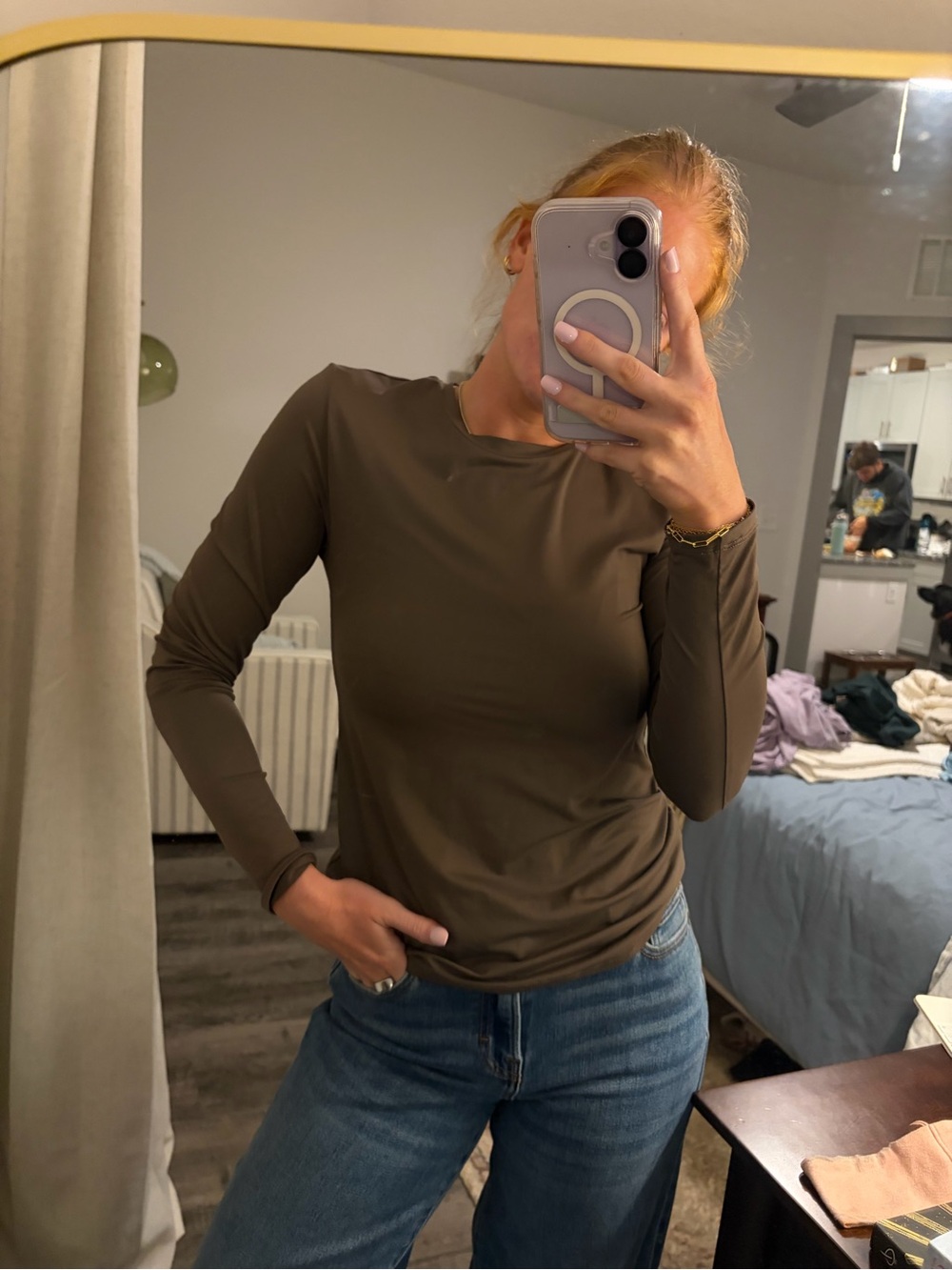 H&M Olive Green Long-Sleeve Crewneck Top